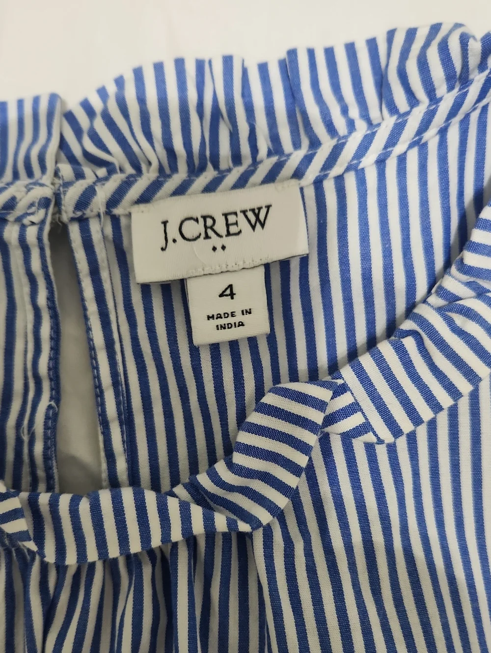 J.Crew Tiered Flounce Searsucker Blue/ White Stripe Ruffle Sleeveless Dress Sz 4